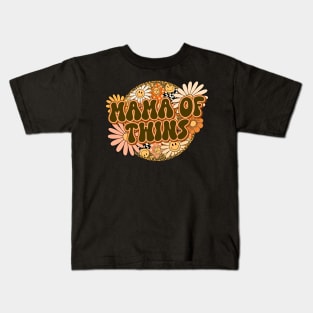 Mama of Twins Retro Groovy Floral Leopard Kids T-Shirt